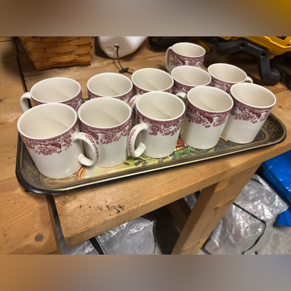 Vintage Spode Delamere cranberry Coffee Tea Mugs Cups Floral Made in England - Picture 1 of 6